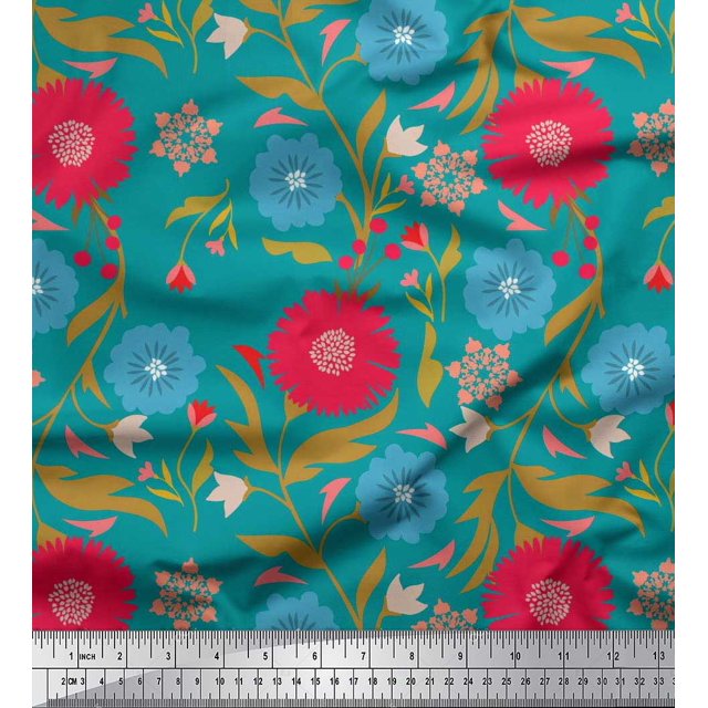 Soimoi Poly Georgette Tissu Feuilles & Tissu Imprimé Artistique Floral 1 Yard 42 Inch Wide