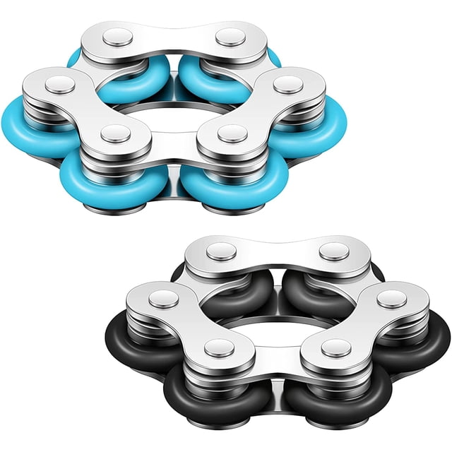 Graflsoa Stress Relief Bike Chain Fidget Toy - Durable Stainless Steel & Rubber, Portable Anxiety Reducer for Autistic and Hyperactive Individuals - Comes in Black and Sky Blue, 2 Pieces Included