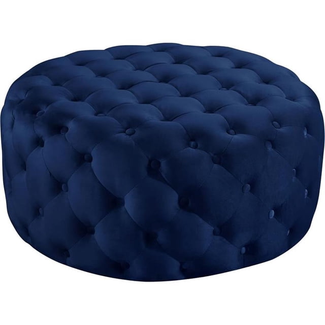 Meridian Furniture Addison Button Tufted Navy Velvet Ottoman and Bench