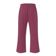 thumbnail image 5 of Bocqde Womens Capri Pants Cotton Linen Elastic Waisted Drawstring Casual Cropped Trousers with Pockets, 5 of 5