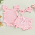 thumbnail image 3 of MesaSe Infant Baby Girl Summer Clothes Ribbed Ruffle Sleeveless Romper Drawstring Bloomer Shorts Headband Outfits Blue 0-3 Months, 3 of 7