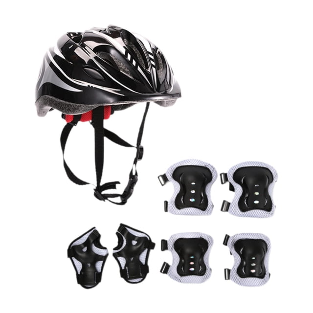 Siruishop Ensemble de 7 Pcs Casque pour Enfants Casque de Planche à Roulettes pour Sports Multiples Patin à Roulettes Noir