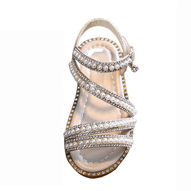 REDARER Girls Sandals Pearl Open Toe Princess Shoes Performance Shoes,Size 5-5.5 Years