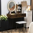 thumbnail image 3 of Gymax Ensemble de Coiffeuse Miroir Éclairé Tiroir de Rangement Étagère Coussin Tabouret Brun Rustique, 3 of 9