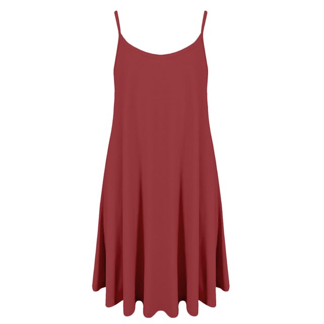DYMADE Women Solid Color Spaghetti Strap Casual Loose Swing Sleeveless Summer Vest Dress