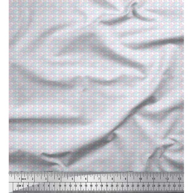 Soimoi Poly Georgette Fabric Geometric Cube Shirting Print Sewing Fabric Yard 52 Inch Wide