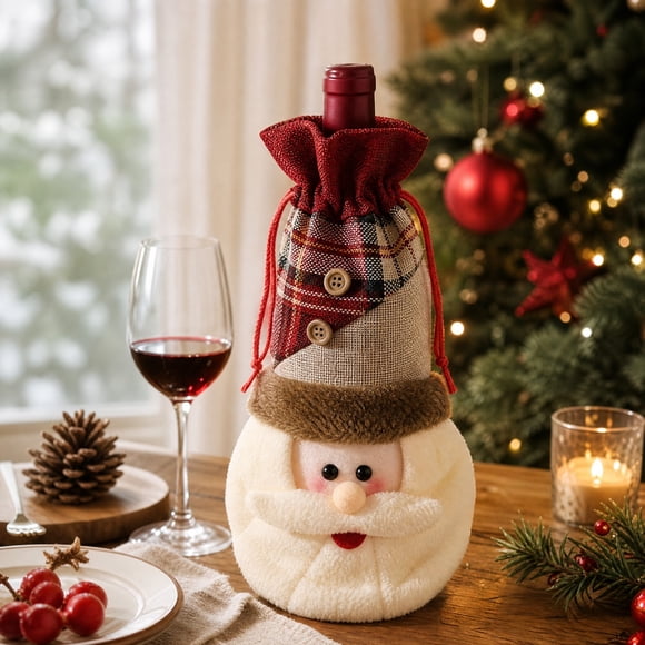 Fzsteel Christmas Wine Drawstring Bag, Festive Storage Pouch for Bottle Gift, Holiday Table Decor, Wonderful Pick for Winter Celebrations