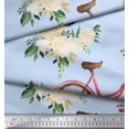 thumbnail image 3 of Soimoi Blue Poly Georgette Fabric Roses & Bicycle Transport Printed Fabric 1 Yard 52 Inch Wide, 3 of 3