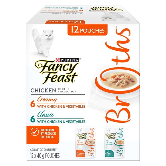 Purina Fancy Feast Bouillons Collection Poulet Emballage Assorti, Gâteries pour Chats 40g x 12