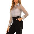 thumbnail image 4 of INSPIRE CHIC Chemisier à Manches Longues en Maille Transparente avec Col Pointu pour Femmes TP Gris, 4 of 7