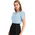 thumbnail image 1 of INSPIRE CHIC Blouse à Col Ras du Cou en V Découpé à Fente pour Femme, Décontractée, avec Poignets Froncés, 1 of 6