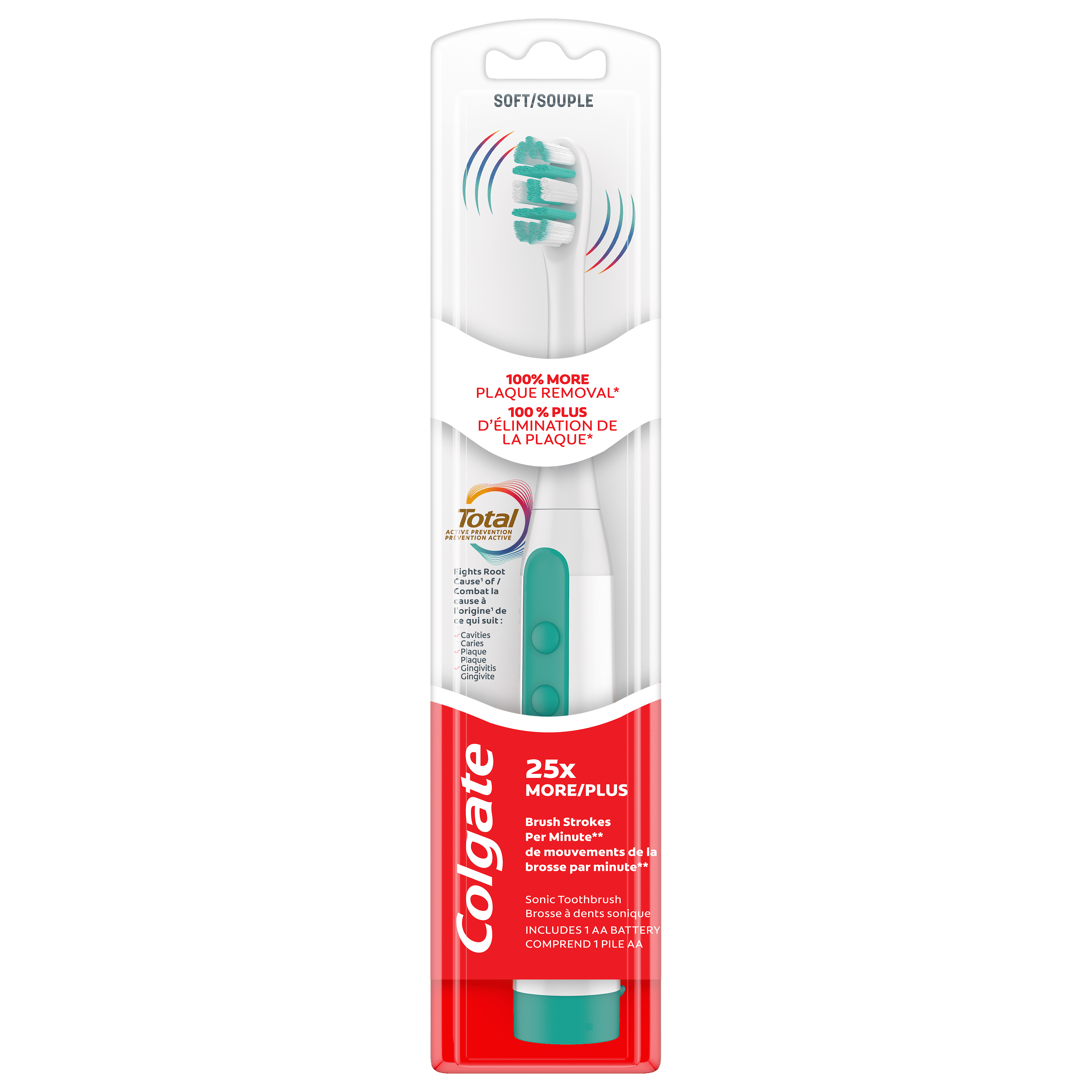 Colgate Total Adult Sonic Battery Powered Electric Toothbrush, Soft