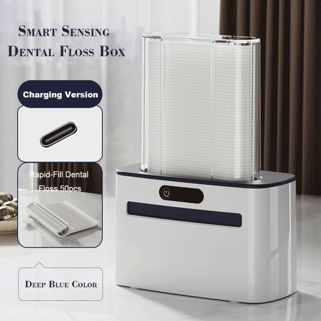 Distributeur de Fil Dentaire Automatique / Boîte de Fil Dentaire Intelligent avec Stockage Automatique de Fil Dentaire / Batterie & Versions Rechargeables USB / Fil Dentaire Numérique Compact / Contient 100 Cure-Dents de Fil Dentaire / 13x11.5x9cm