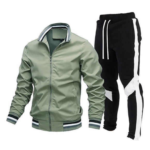 Ediodpoh Men's 2025 Sweat Suit 2 Piece Outfit Casual Contrast Sports Jogging Tracksuits Set Men's Suits Green XL