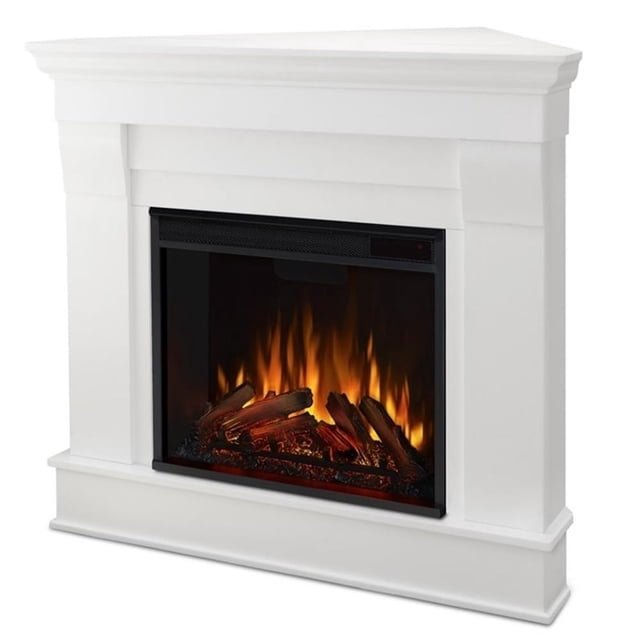 Real Flame Canada Château Foyer d'Angle Électrique en Bois Massif Blanc. Ce Foyer d'Angle Présente un design Classique avec un Manteau de Foyer en Bois Massif Blanc et une Foyer Électrique à Flamme Vive Imitant un Vrai Feu. Il Comprend une Technologie DEL Infrarouge, des Commandes Tactiles et des Réglages de thermostat Dynamiques Lumineux Allant de 72 °F à 99 °F (22 °C à 37 °C). Plusieurs options de Couleur de Flamme Incluent orange, Rouge-Orange, Blanc, Bleu, Bleu-Blanc et Multicolore. le Foyer Est Livré avec une Télécommande, une Quincaillerie et un Cordon d'Alimentation de 79 Pouces