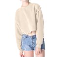 thumbnail image 4 of Yuyuzo Sweatshirts Courts pour Femmes Manches Longues Couleur Unie Col Rond Ample Décontracté Automne Pull Tops, 4 of 6