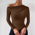 thumbnail image 3 of Plebaso Women's One Shoulder Tops Short/Long Sleeve Slim Shirts Ruched Going out Tees Shirts for Women, 3 of 5