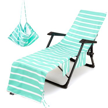 PVCS Housse de Chaise à Rayures Serviette de Plage Imprimée Polyester Coton Serviette de Chaise Longue pour la Maison