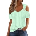 thumbnail image 1 of Timegard Womens Eyelet Tops V-Neck Short Sleeve Cold Shoulder Summer Dressy Casual Tunic Tops Blouse, 1 of 6