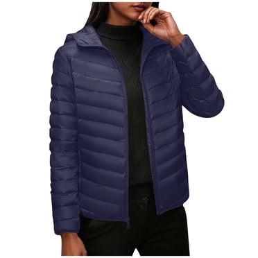 Pisexur Women Puffer Jacket Lightweight Packable Solid Color Winter Coat Insulated Water Resistant Short Down Coat Casual Long Sleeve Hooded Jackets for Women M-5XL Blue