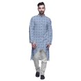 thumbnail image 1 of Atasi Button Down Asymmetrical Kurta For Men Printed Mandarin Long Sleeve Shirt, 1 of 5