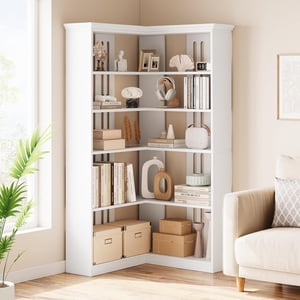 72.8In Plateau de livre d'angle, Bibliothèque de la ferme,avec portes porte de rangement moderne 5 Étagère, étagères de livres debout,L forme grand affichage Racks Étagère de livres pour chambre,Bureau d'accueil