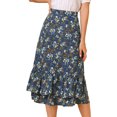 thumbnail image 1 of Unique Bargains Jupe Midi pour Femme à Imprimé Floral, Taille Élastique, Ourlet à Volants, 1 of 1