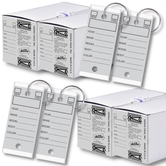 Versa-Tags 1000 Key Tags Self Protecting Poly 1.25''x3'' Highly Resistant to Abrasion 1000 Key Tag Pack 1000 Chrome Plated Key Tag Rings Included Color Gray