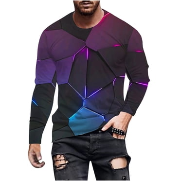 HKEJIAOI T-Shirts pour Hommes Manches Longues Col Rond T-Shirts Graphiques pour Hommes Violet,S