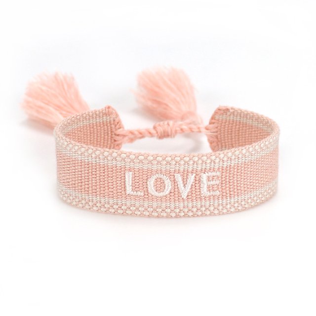 Thinsony Embroidered Character Bracelet Adjustable Rope Woven Friendship Precision Light Pink Love