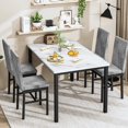 thumbnail image 3 of Stmoze Dining Table and Chairs Set for 4,  Faux Marble Kitchen Table Set with 4 Velvet Dining Chairs, 5 Pieces Rectangle Dining Table Set, Modern Dining Room Set for Small Space, White+Gray, 3 of 8