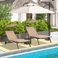 thumbnail image 2 of Topbuy 2 Pcs Chaise Longue d'Extérieur Chaise de Bronzage Mobile avec 6 Positions Inclinables Auvent Réglable Pare-Soleil Porte-Gobelet et Roues, 2 of 8
