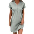 thumbnail image 1 of hotojiny Robes en Coton et Lin pour Femmes 2025 Amples à Boutons Col en V Robe T-Shirt Décontractée Unie à Manches Courtes Roulées Robes Mini de Plage, 1 of 7