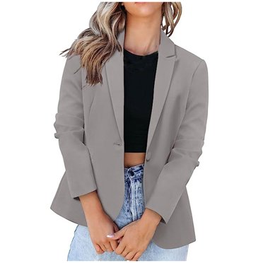 AherBiu Blazer Jackets for Women Lapel V Neck Business Casual Ladies Work Office Coats Outwear
