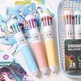thumbnail image 1 of Dvkptbk Plastic Multicolor Ballpoint Pen Set 28 Colors Ballpoint Pen Set One Multi-color Ballpoint Pen Colorful Soft Grip Handbook Marker 0.8mm Student Drawing Pen, 1 of 6