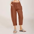 thumbnail image 2 of Timegard Capri Shorts for Women Cotton Linen Elastic Waisted Drawstring Lounge 3/4 Shorts with Pockets, 2 of 6
