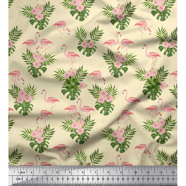 Soimoi Modal Satin Fabric Floral & Cute Animals Cartoon Print Fabric by The Yard 42 Inch Wide