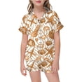 thumbnail image 1 of PMVFHDE Ensemble d'Automne pour Bébé Fille 2 Pcs Pyjamas pour Enfants Enfants Imprimé Graphique Chemise à Boutons à Manches Courtes Shorts Ensemble de Pyjama Tenues pour Tout-Petite Fille Kaki, 6-7 Ans, 1 of 4