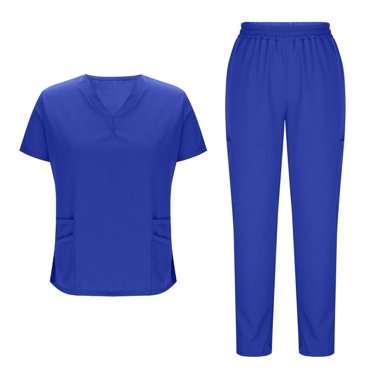 Bocqde Scrubs Sets for Women Medical Uniform Comfy Short Sleeve Tops and Pants with Pockets Two-Pieces Scrubs Sets