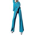 thumbnail image 2 of Faithtur Nouvelle Mode Femmes Décontracté Ensemble 2 Pcs Chemise Plissée à Manches Longues Boutonnée + Pantalon, 2 of 9