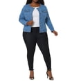 thumbnail image 2 of GRACE & GRANDEUR Veste en Denim Sans Col à Manches Longues pour Femmes Grande Taille, 2 of 7