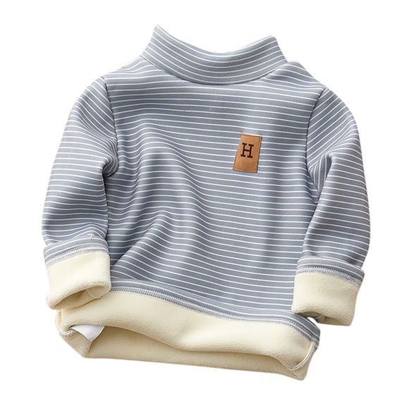 Toddler Kids Baby Boys Girls Thick Lined Striped Shirts High Collar Soft Tops T Shirt Unisex Pullover Winter Warm Sweatshirt Size 2 Clothes for Girls Baby Long Sleeve Mamas Girl Shirt Toddler Girls