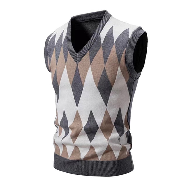 Birdeem Man Color Match Knit Tartan V-Neck Waistcoat