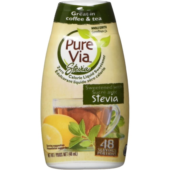 Pure Via Stevia Liquid, Stevia Drops, Liquid Stevia, Sugar Substitute, 48 mL (Packaging May Vary)