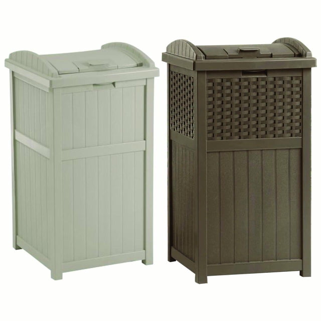 Suncast Trash Hideaway 33 Gallon Garbage Container, 1 Beige & 1 Brown (2 Pack)