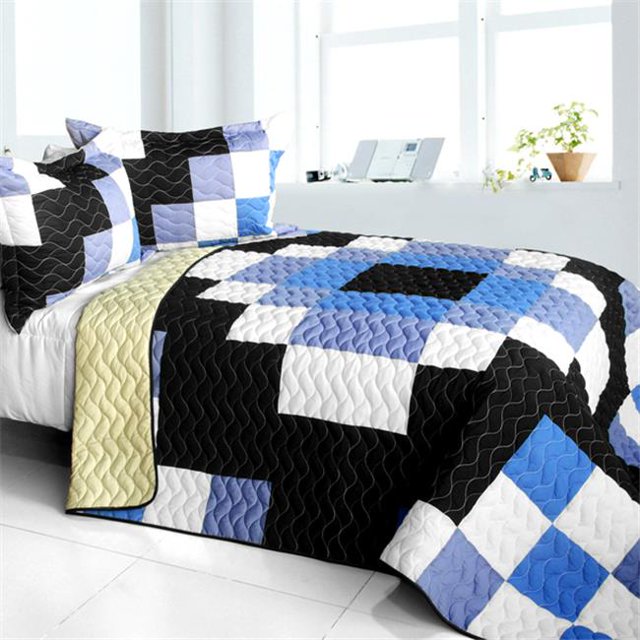 Same Memory - 3 Pieces Vermicelli - Quilted Patchwork Quilt Set Full & Queen Size - Purple