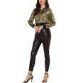 thumbnail image 2 of INSPIRE CHIC Blouson Bomber Court à Paillettes Scintillantes avec Fermeture Éclair pour Femme Or m, 2 of 4