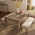 thumbnail image 4 of Farmhouse Dining Set 4-Person Dining Room Set, Mid-century Rectangular Wood Dining Table with 2 Upholstered Benches for Apartment Kitchen (Beige, 3PCS-Table+2 Bench), 4 of 5