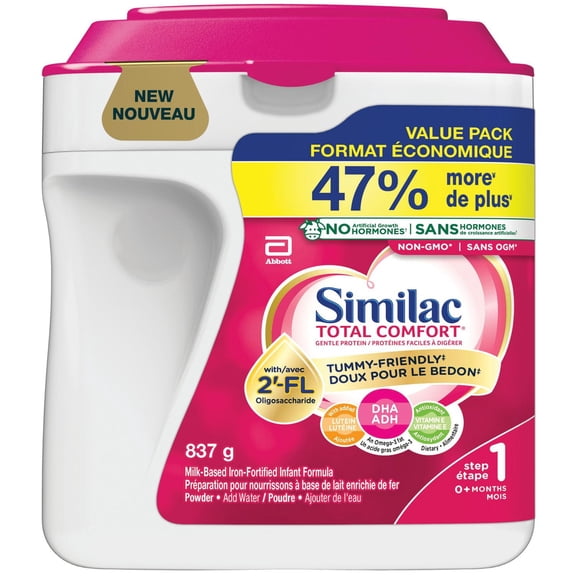Similac Total Comfort, Préparation Pour Nourrissons, Doux Pour Le Bedon, Facile À Digérer, Maintenant Avec 2’-FL, 0+ Mois, Poudre, 837 g
