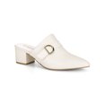 thumbnail image 1 of BLISSFUL STEP Women's Shoes Buckle Strap Pointed Toe Chunky Heel PU Vamp Mule Shoes White 11, 1 of 8